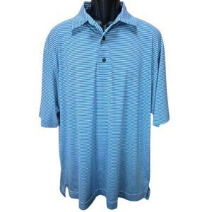 FOOTJOY FJ Men's Golf Polo Shirt Large Seawash Blue Striped Lisle